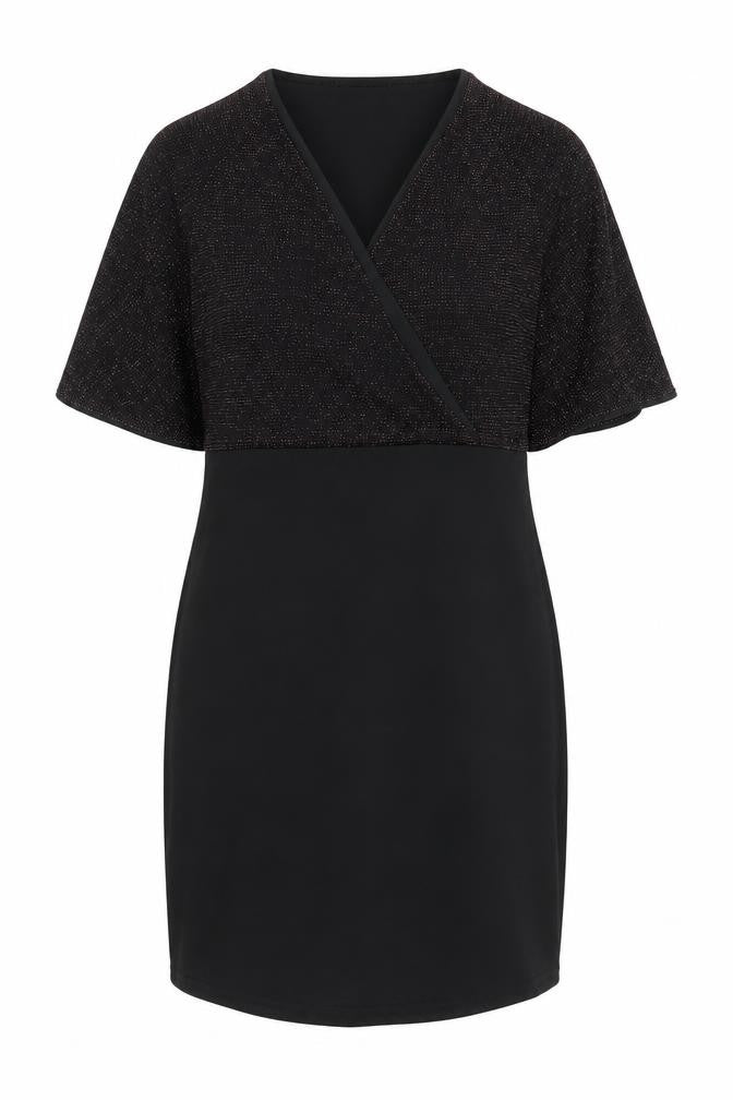 Select Womens Black Geometric Polyester Shift Size 14 V-Neck Pullover