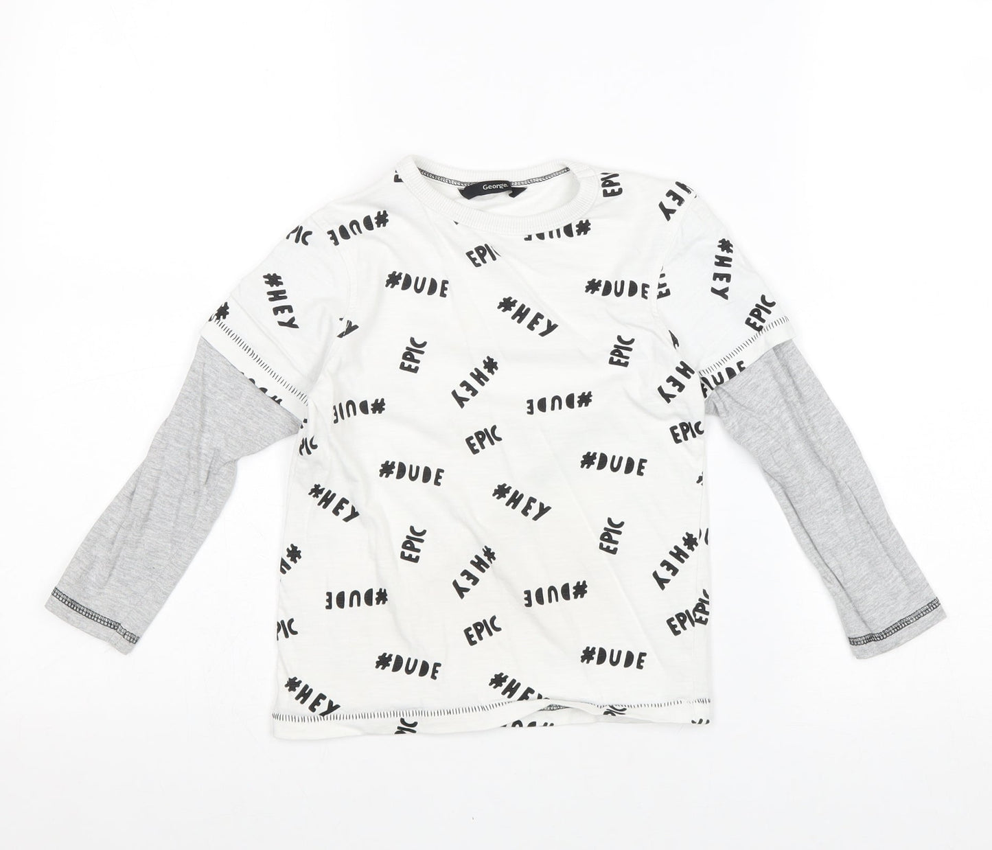 George Boys White Geometric Cotton Pullover T-Shirt Size 4-5 Years Round Neck Pullover - Hey Dude