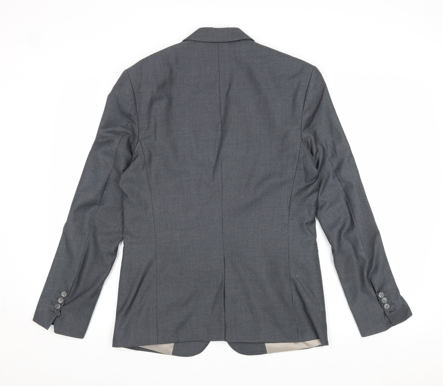 Preworn Mens Grey Polyester Jacket Suit Jacket Size 36 Regular