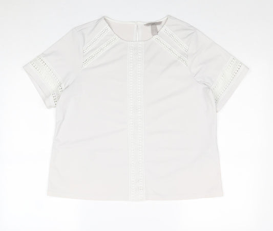 H&M Womens White Polyester Basic Blouse Size M Round Neck - Crocheted Lace Detail