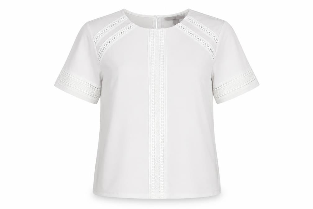H&M Womens White Polyester Basic Blouse Size M Round Neck - Crocheted Lace Detail