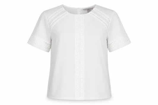 H&M Womens White Polyester Basic Blouse Size M Round Neck - Crocheted Lace Detail