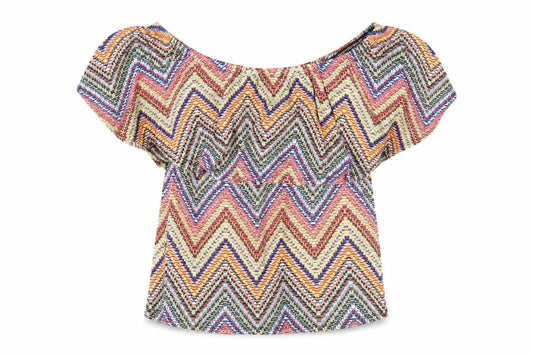 Atmosphere Womens Multicoloured Geometric Viscose Basic Blouse Size 4 Off the Shoulder
