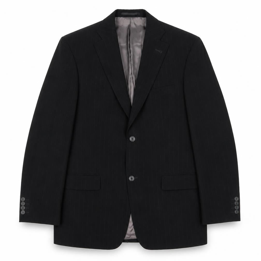 Quattro Mens Black Striped Polyester Jacket Suit Jacket Size 42 Regular