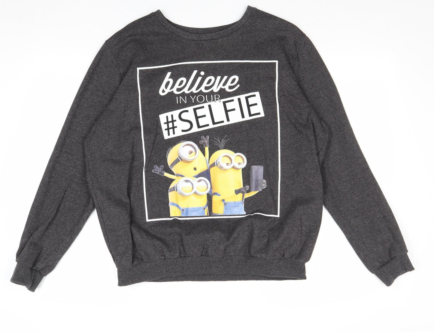 Atmosphere Womens Grey Polyester Pullover Sweatshirt Size 14 Pullover - Minions Believe in your #Selfie