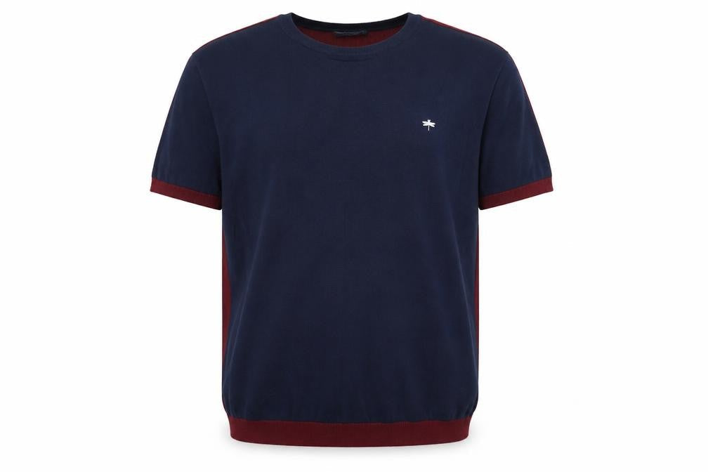 Easy Mens Blue Round Neck Cotton Pullover Jumper Size 2XL Short Sleeve