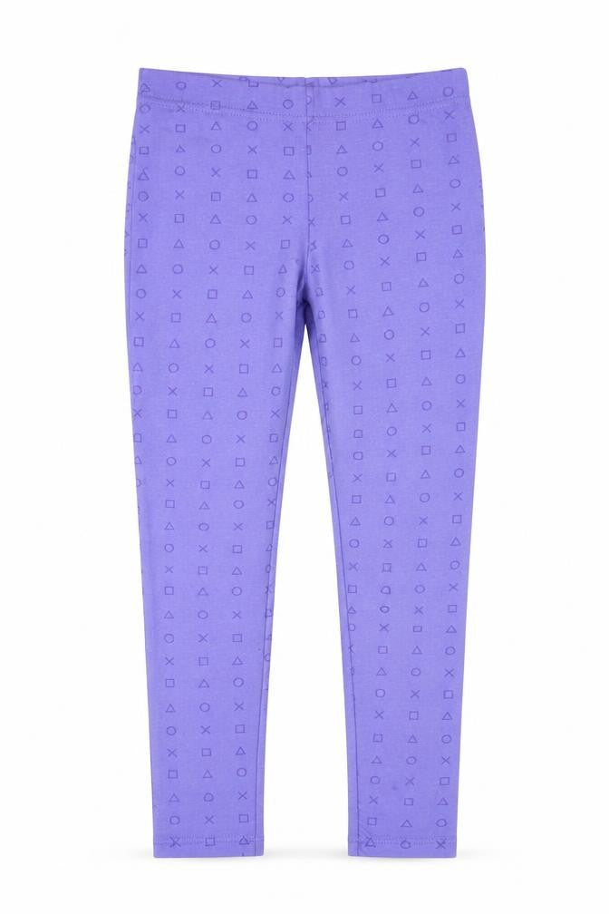 PlayStation Girls Purple Geometric Cotton Jogger Trousers Size 6-7 Years Regular Pullover - Leggings