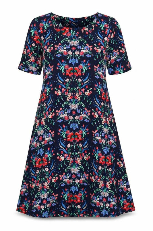 Monsoon Womens Blue Floral Viscose A-Line Size 10 Round Neck Pullover