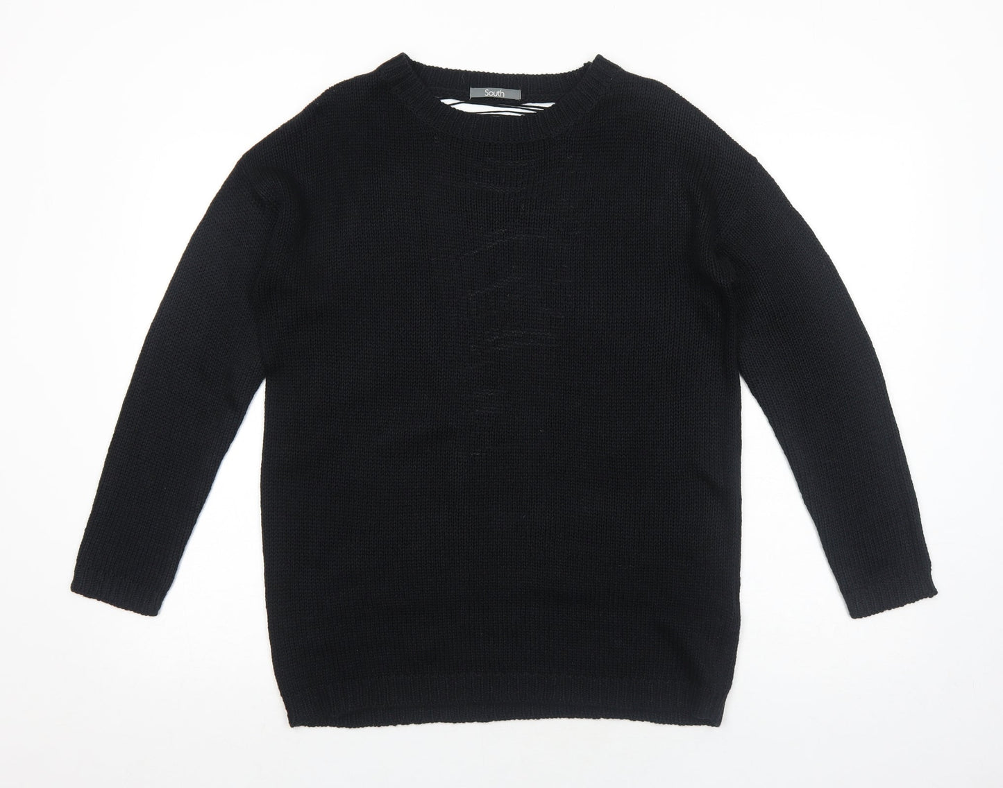 South Womens Black Round Neck Acrylic Pullover Jumper Size 14 - Distressed