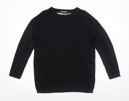South Womens Black Round Neck Acrylic Pullover Jumper Size 14 - Distressed