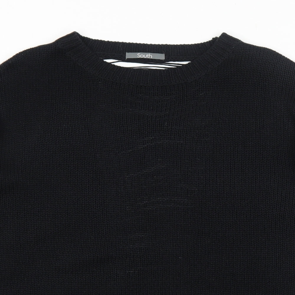 South Womens Black Round Neck Acrylic Pullover Jumper Size 14 - Distressed