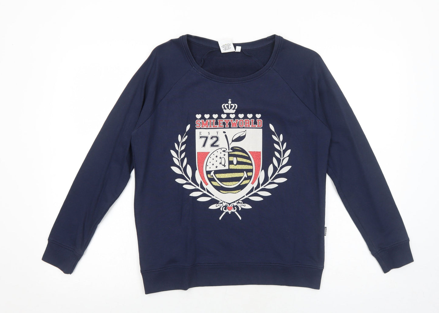 Smiley Womens Blue Cotton Pullover Sweatshirt Size M Pullover