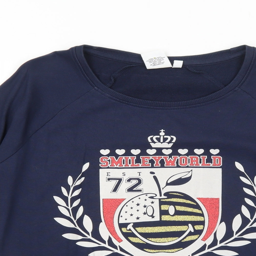 Smiley Womens Blue Cotton Pullover Sweatshirt Size M Pullover