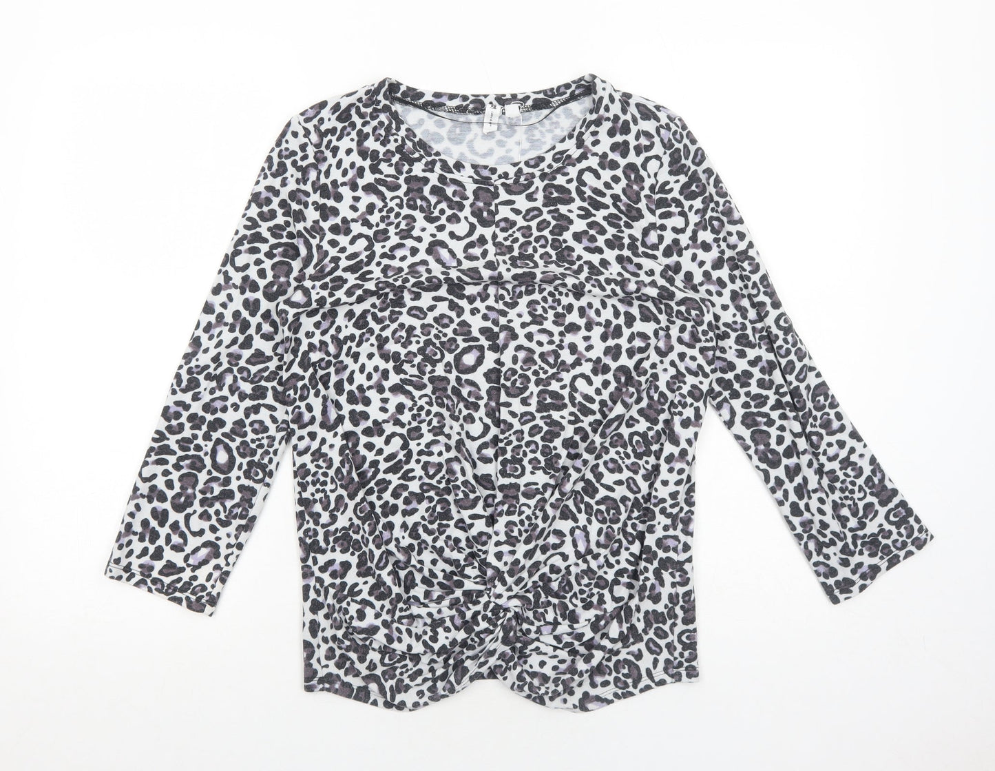 Cable & Gauge Womens Grey Animal Print Viscose Basic Blouse Size M Boat Neck - Twist Detail Leopard Print