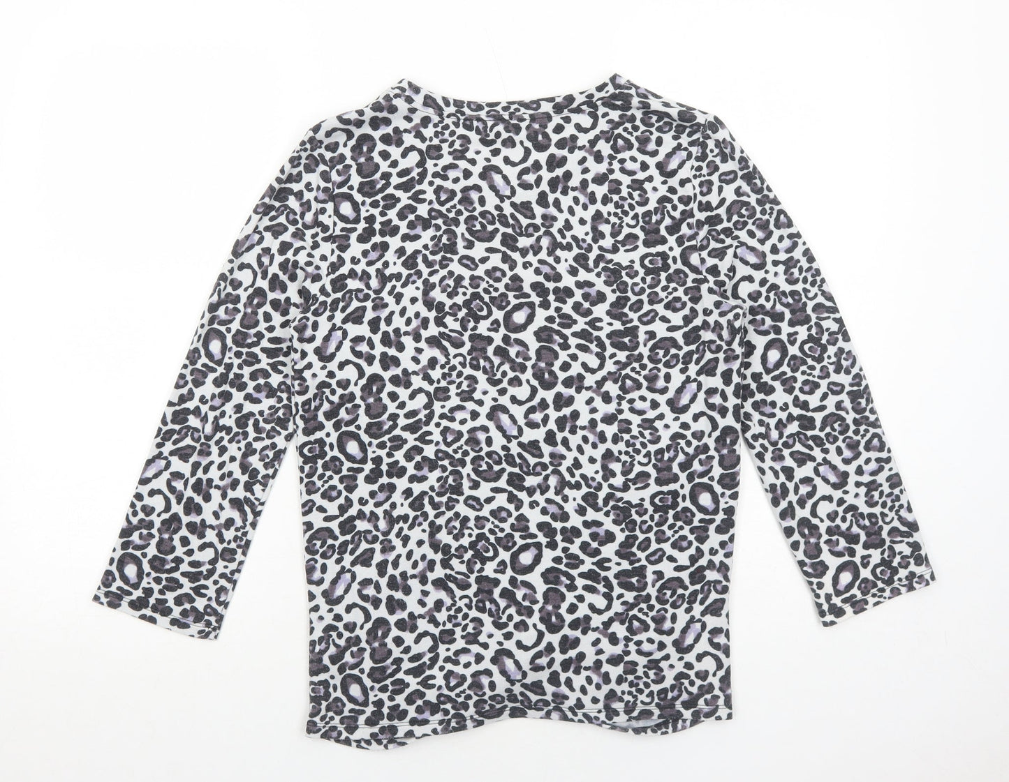 Cable & Gauge Womens Grey Animal Print Viscose Basic Blouse Size M Boat Neck - Twist Detail Leopard Print