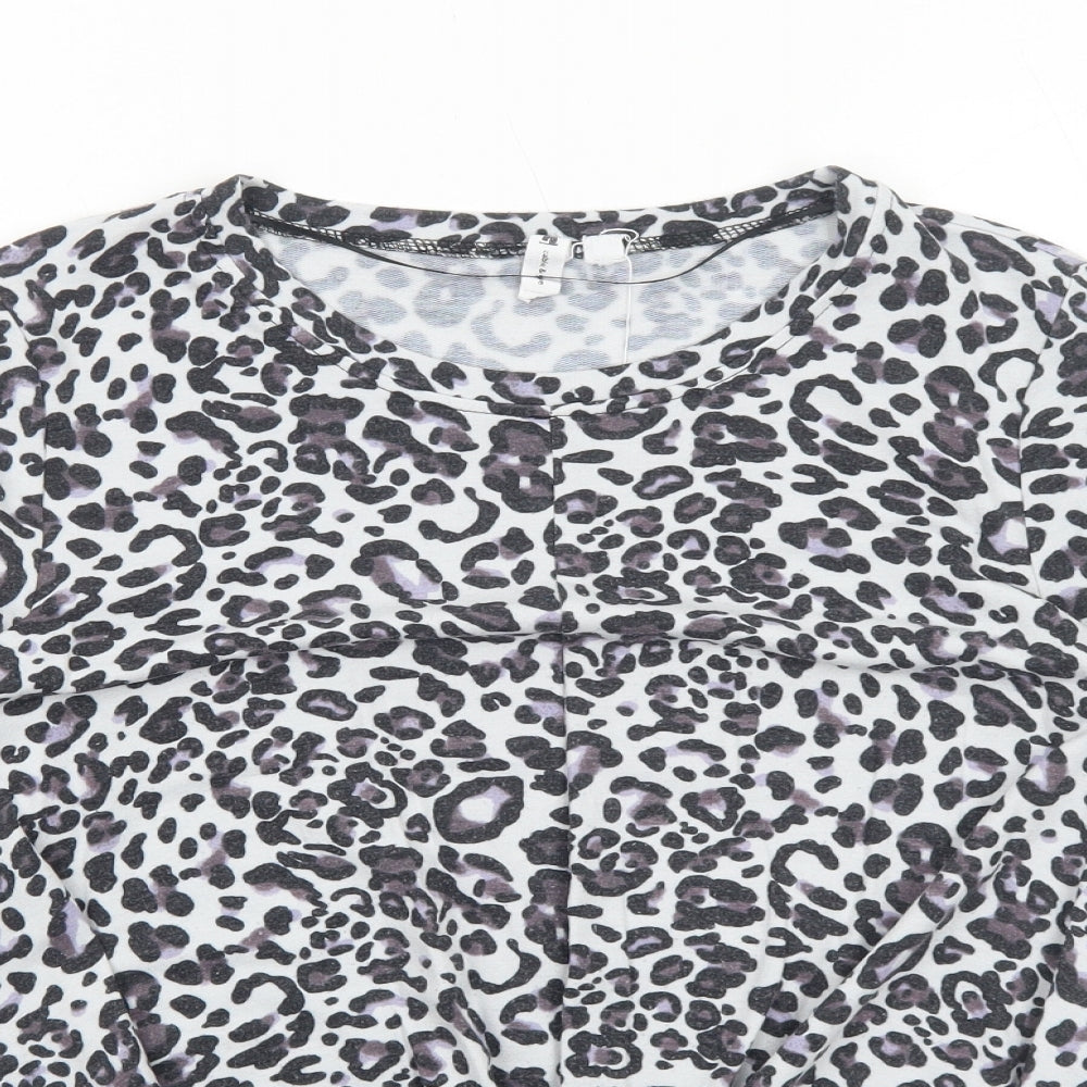Cable & Gauge Womens Grey Animal Print Viscose Basic Blouse Size M Boat Neck - Twist Detail Leopard Print