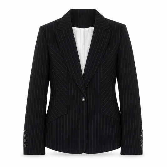 Marks & Spencer Womens Black Striped Polyester Jacket Suit Jacket Size 12
