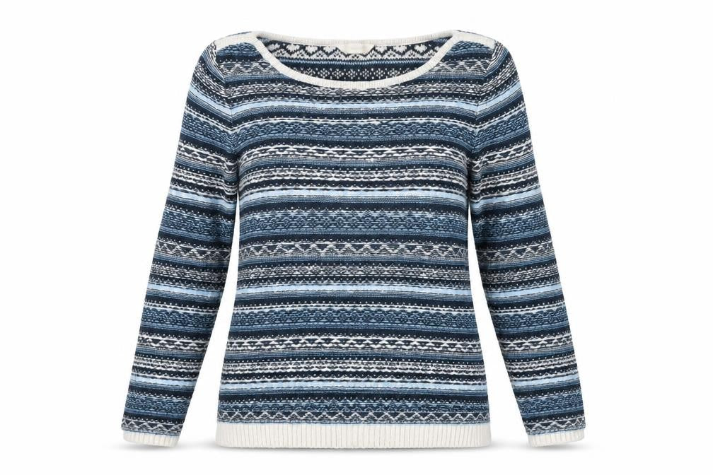 BHS Womens Blue Round Neck Striped Acrylic Pullover Jumper Size 12