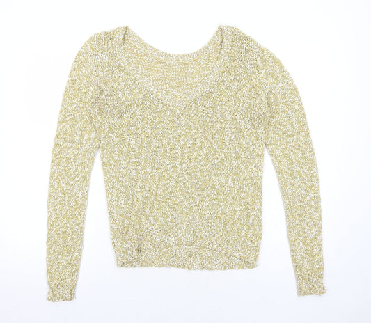 VILA Womens Yellow Scoop Neck Polyester Pullover Jumper Size S