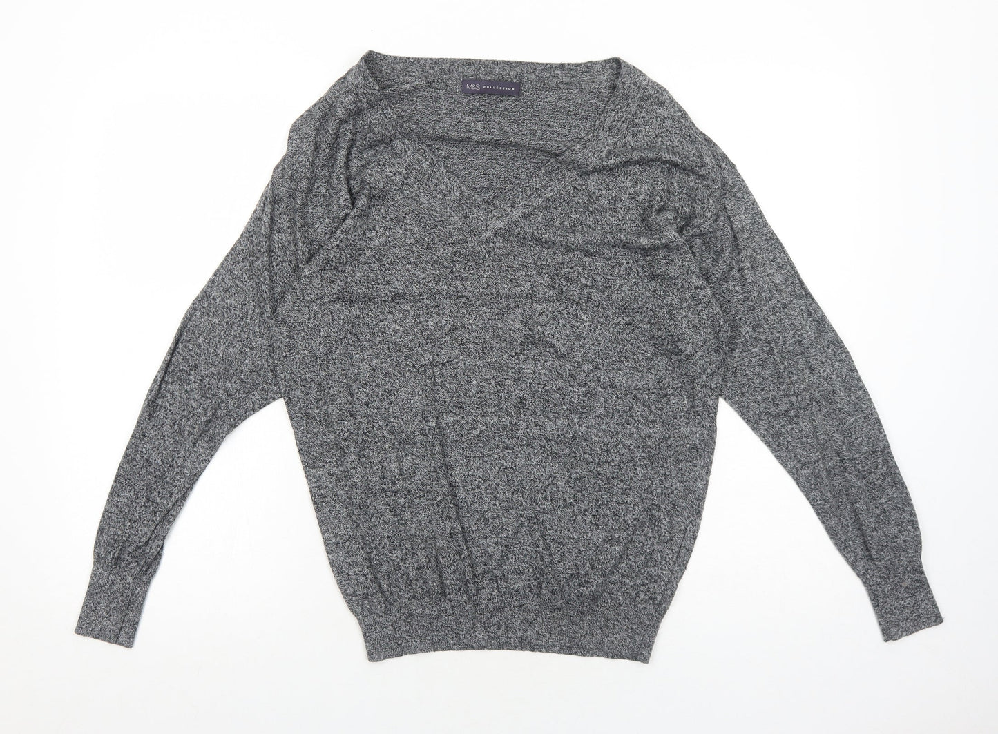 Marks and Spencer Womens Grey V-Neck Cotton Pullover Jumper Size 8