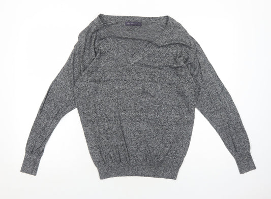 Marks and Spencer Womens Grey V-Neck Cotton Pullover Jumper Size 8