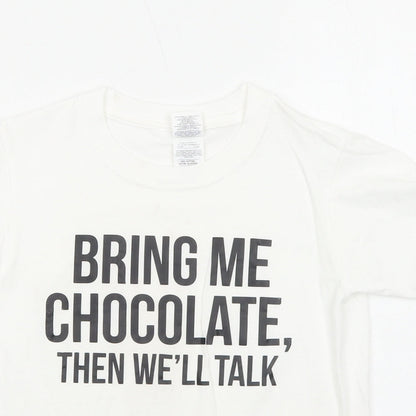 Preloved Gildan Boys White Cotton Pullover T-Shirt Size 7-8 Years Round Neck Pullover - Bring Me Chocolate - Detail