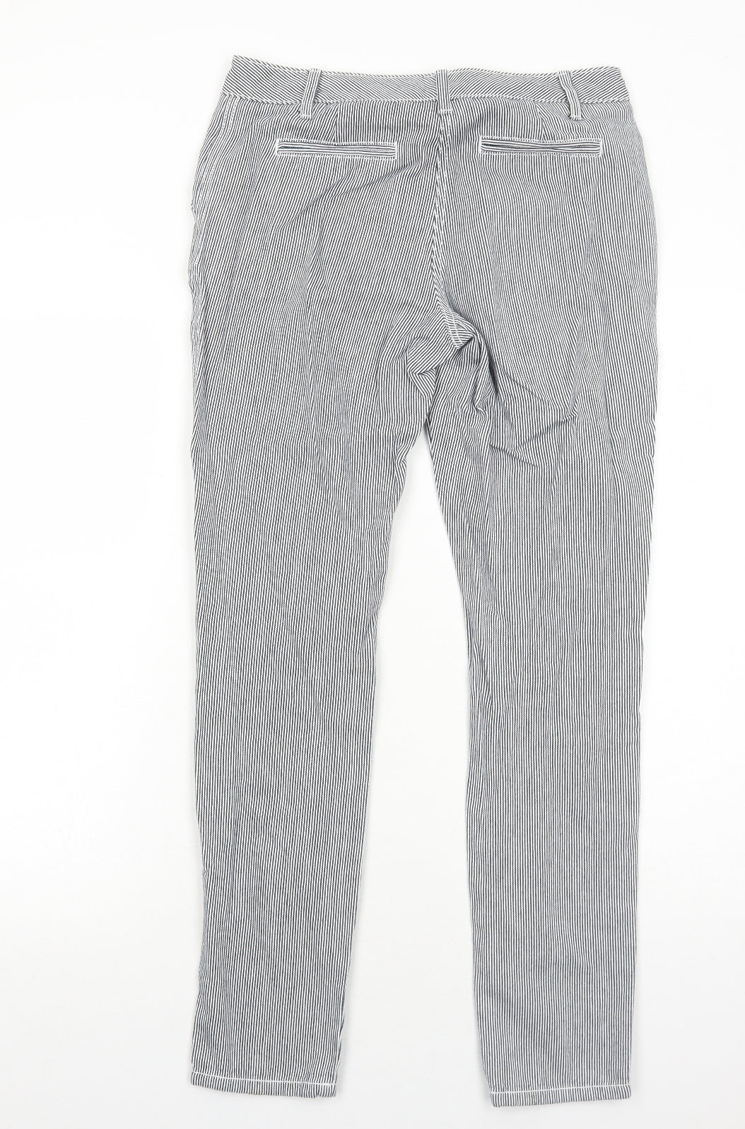 NEXT Womens Black Striped Cotton Capri Trousers Size 6 Regular Zip