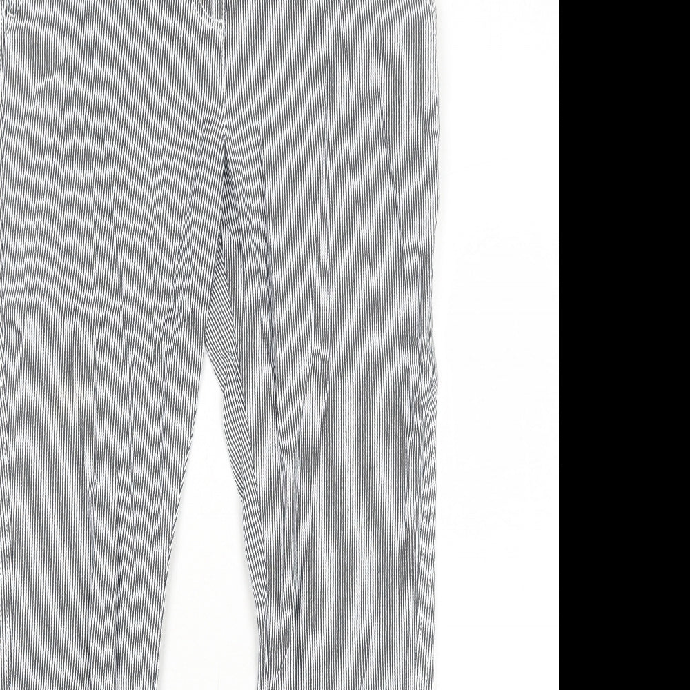 NEXT Womens Black Striped Cotton Capri Trousers Size 6 Regular Zip