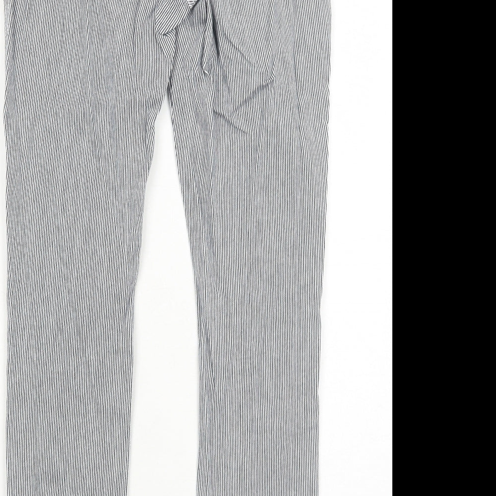 NEXT Womens Black Striped Cotton Capri Trousers Size 6 Regular Zip