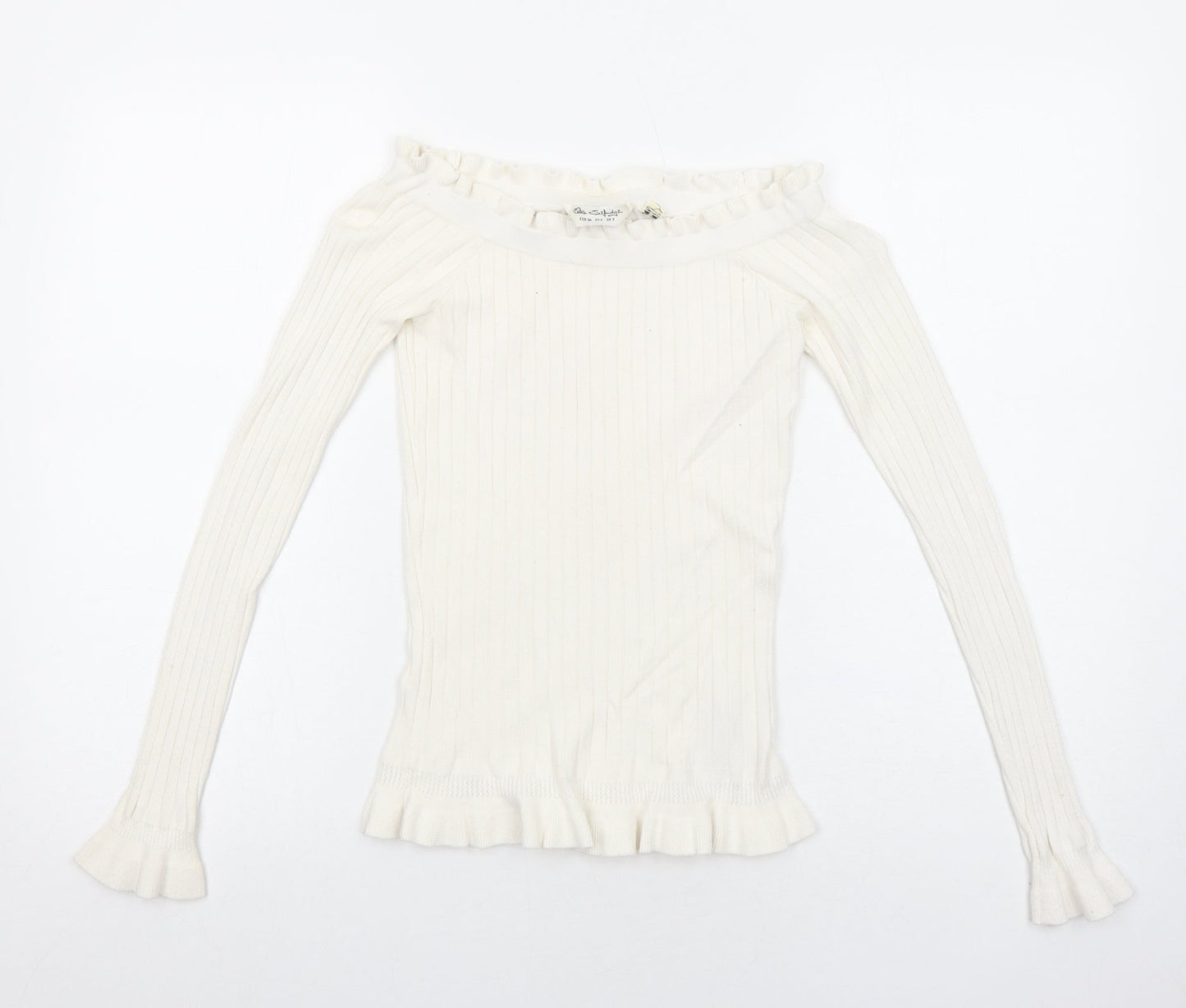 Miss Selfridge Womens Ivory Boat Neck Viscose Pullover Jumper Size 8 Pullover