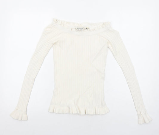 Miss Selfridge Womens Ivory Boat Neck Viscose Pullover Jumper Size 8 Pullover