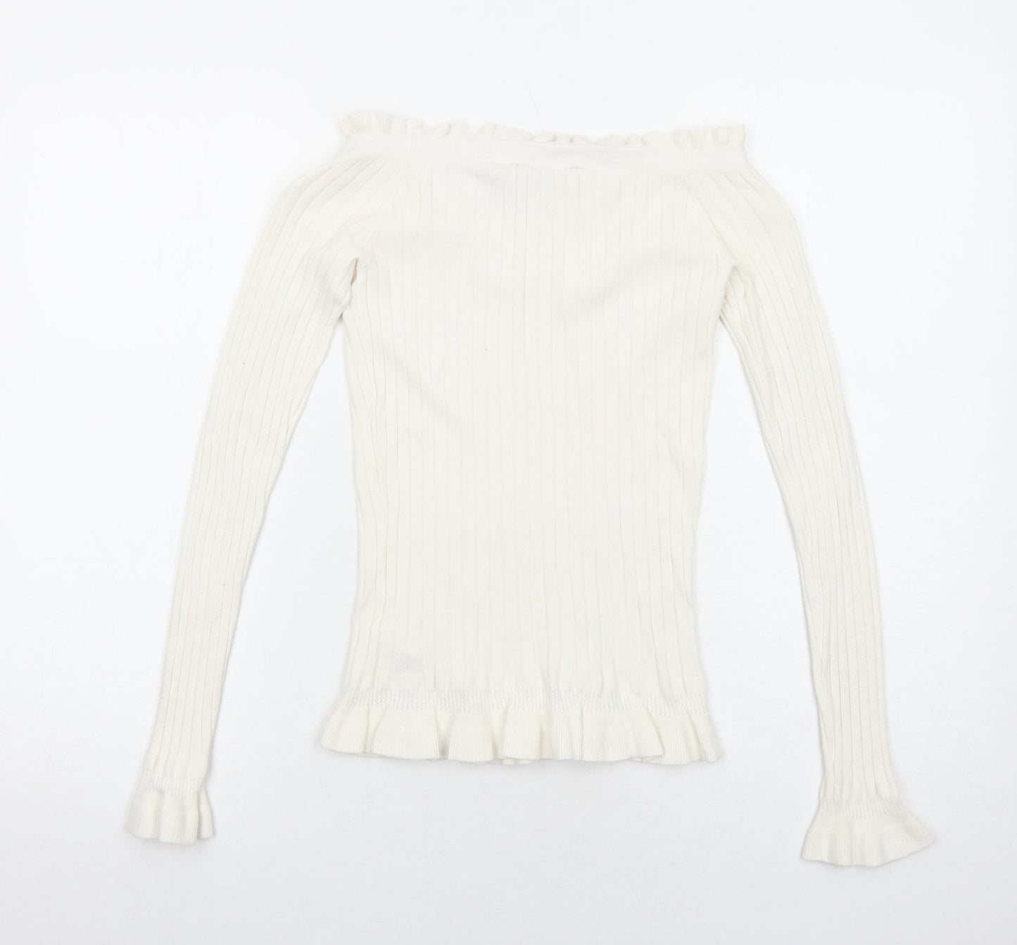 Miss Selfridge Womens Ivory Boat Neck Viscose Pullover Jumper Size 8 Pullover