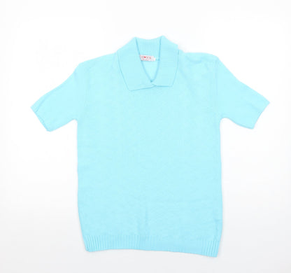 Choice Collection Womens Blue Collared Acrylic Pullover Jumper Size S Pullover