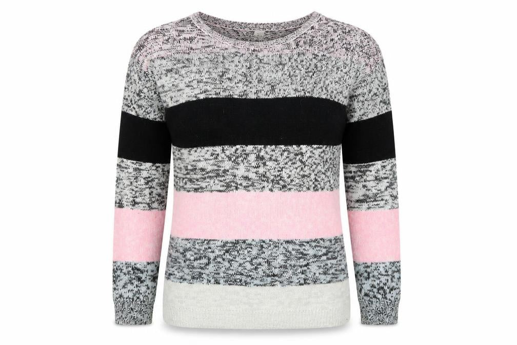 H&M Womens Grey Round Neck Striped Acrylic Pullover Jumper Size M