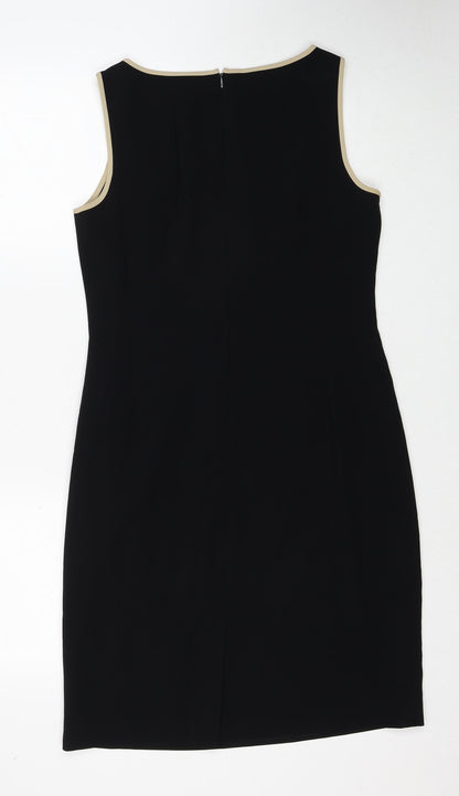 Ann Taylor Womens Black Polyester Shift Size 6 Round Neck Zip