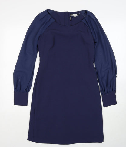 Next Womens Blue Polyester Shift Size 6 Round Neck Button