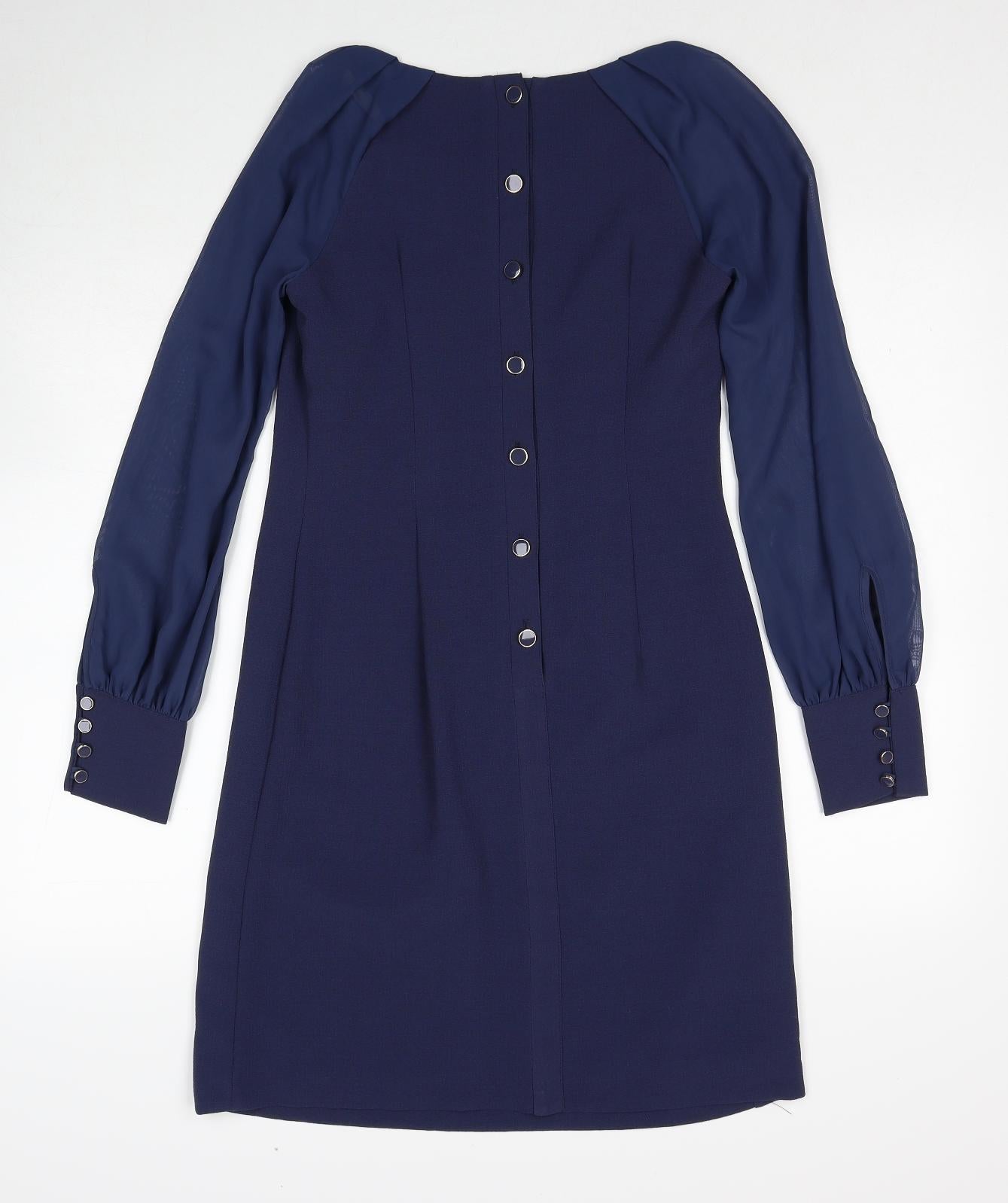 NEXT Womens Blue Polyester Shift Size 6 Round Neck Button