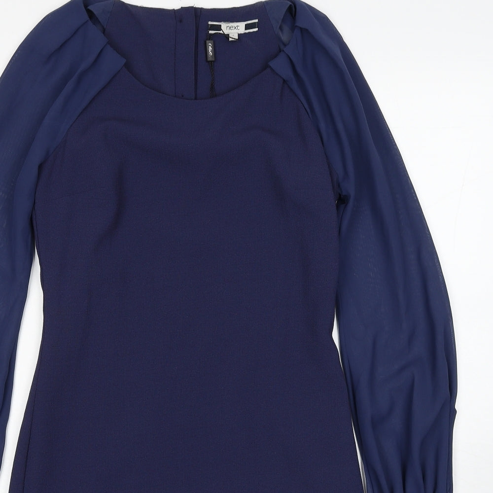 NEXT Womens Blue Polyester Shift Size 6 Round Neck Button