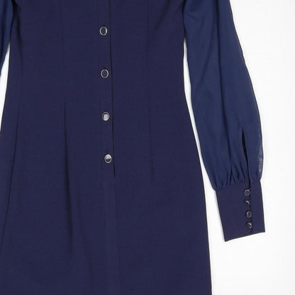Next Womens Blue Polyester Shift Size 6 Round Neck Button
