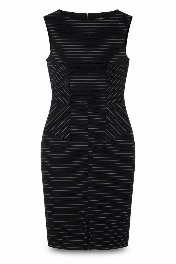 Miss Selfridge Womens Black Striped Polyester Shift Size 8 Round Neck Zip