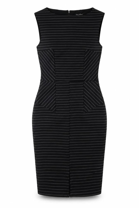 Miss Selfridge Womens Black Striped Polyester Shift Size 8 Round Neck Zip