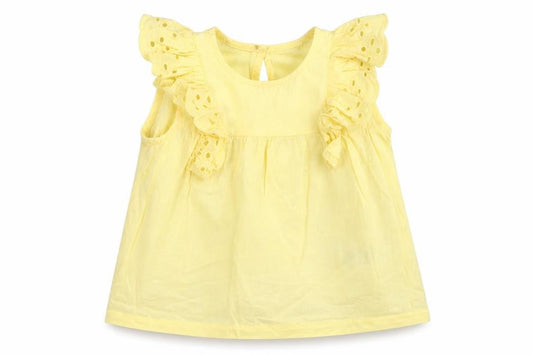 H&M Girls Yellow Cotton Basic Tank Size 6-9 Months Round Neck Button - Broderie Anglaise