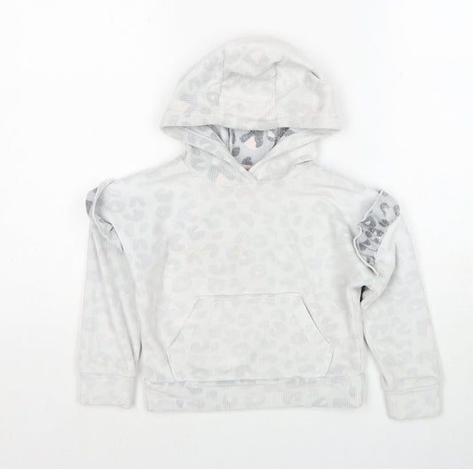 Matalan Girls Grey Geometric Polyester Pullover Hoodie Size 4 Years Pullover