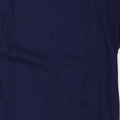 F&F Womens Blue Striped Linen A-Line Size 8 V-Neck Pullover