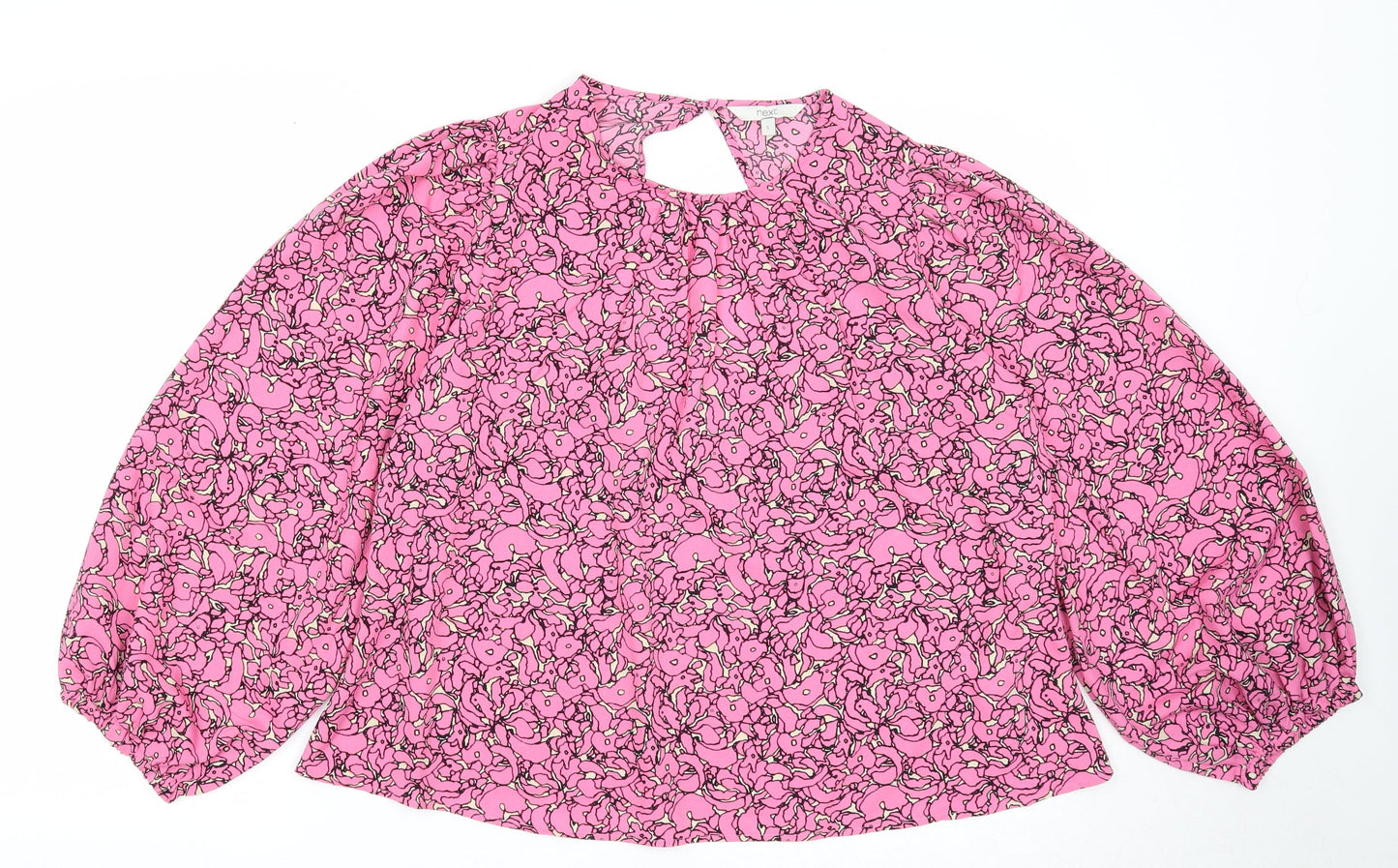 NEXT Womens Pink Geometric Polyester Basic Blouse Size S Round Neck