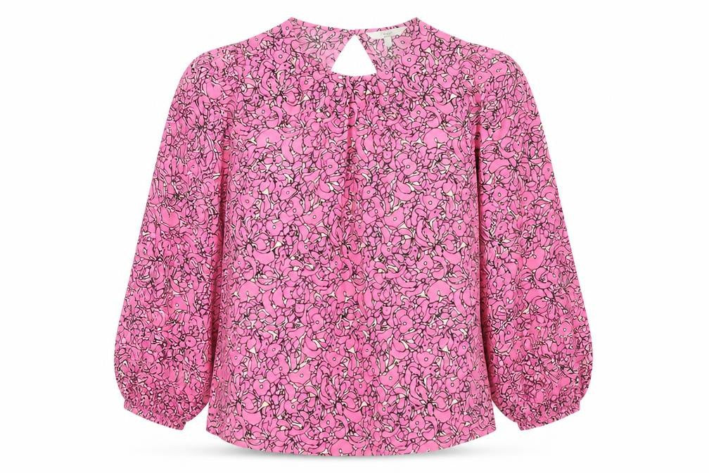 NEXT Womens Pink Geometric Polyester Basic Blouse Size S Round Neck