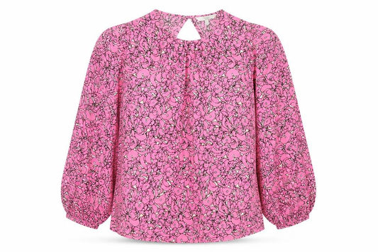 NEXT Womens Pink Geometric Polyester Basic Blouse Size S Round Neck
