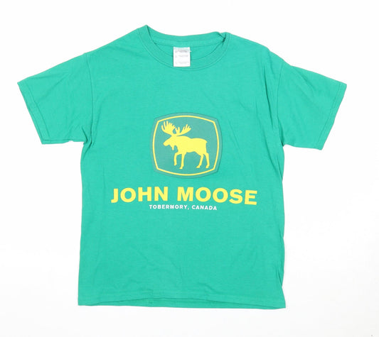 Gildan Boys Green Cotton Pullover T-Shirt Size S Crew Neck Pullover - Moose