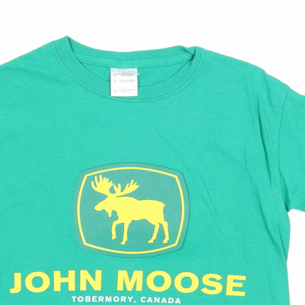 Gildan Boys Green Cotton Pullover T-Shirt Size S Crew Neck Pullover - Moose