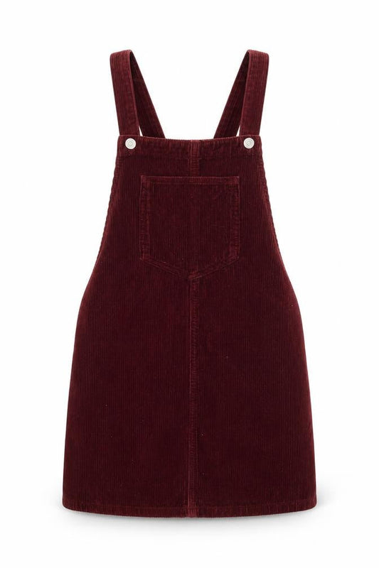 Topshop Womens Red Cotton Pinafore/Dungaree Dress Size 4 Square Neck Button